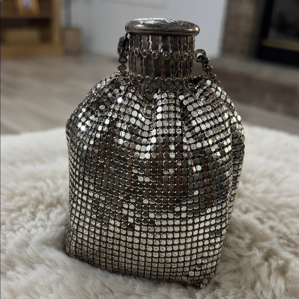 WHITING & DAVIS Silver Mesh Beggars Evening Bag Collapsible‎ 1920 Vintage